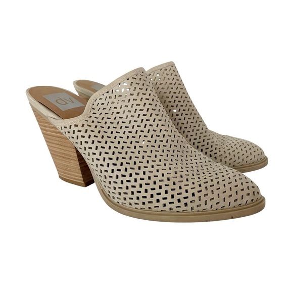 Dolce Vita Mules Clogs Women's Size 8 Nude Laser Cut Heels Slip On Slides Shoes - Picture 3 of 9